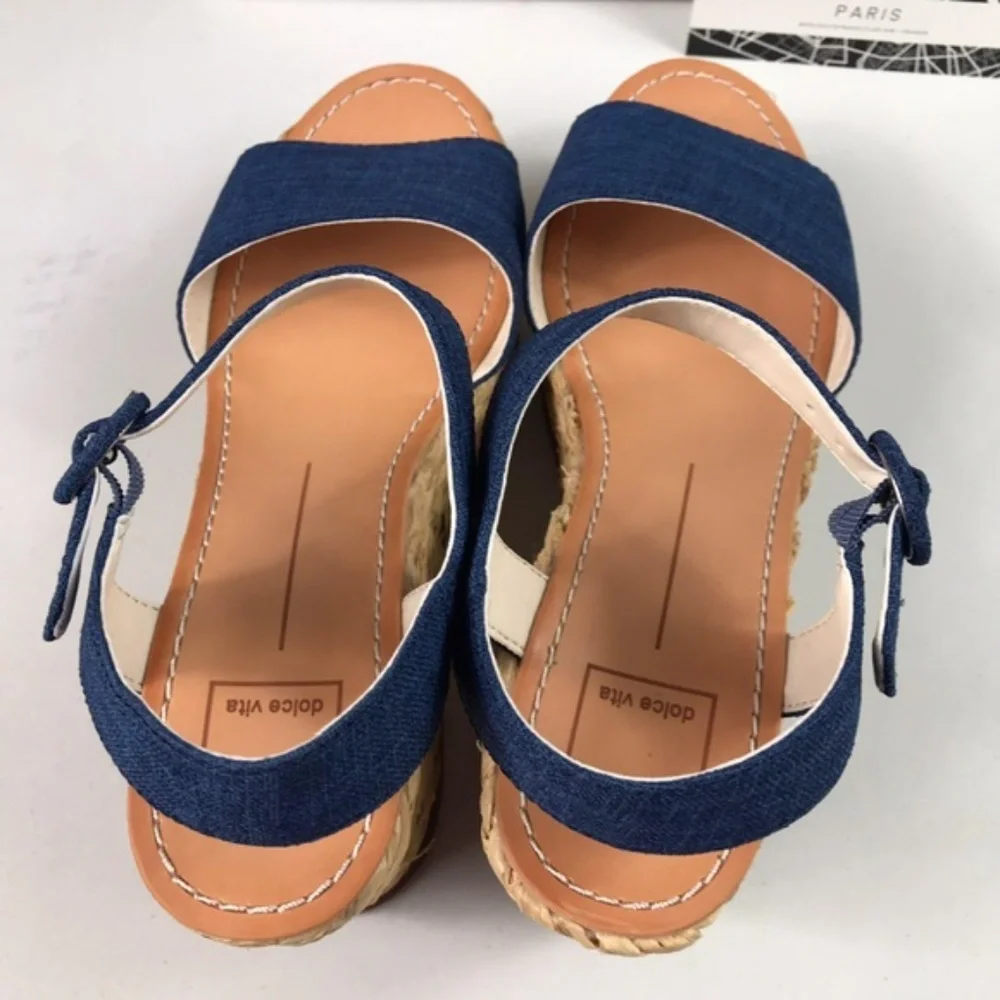 Dolce Vita Blue Denim Woven Platform Sandals 9.5 - Picture 2 of 8